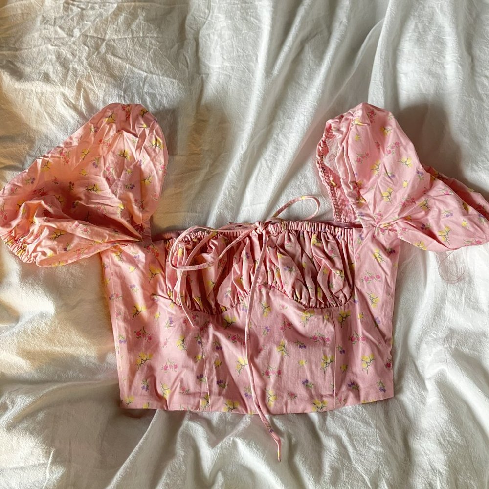House of CB Arianna Pink Floral Puff Sleeve Corset